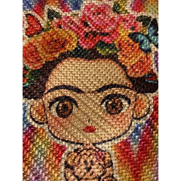 Frida Khalo Caricature Knit Mexican Purse Woven Mustard Yellow Crossbody Tote EU - Picture 3 of 9
